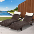 Gardeon 2PC Wicker Sun Lounge Adjustable Brown Outdoor Beach Chair