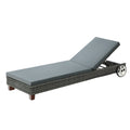 Gardeon Wicker Sun Lounge Grey Outdoor Furniture Wheels Daybed