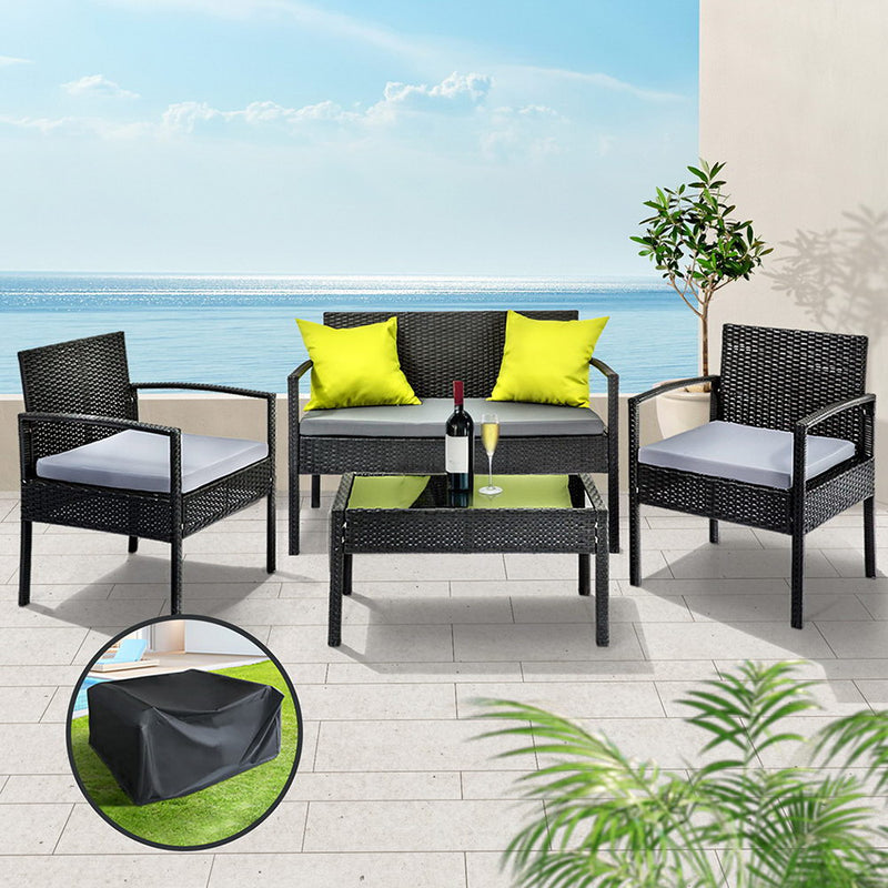 Gardeon Wicker Lounge Sofa Set Outdoor Furniture Table Chairs Cover