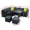 Gardeon Outdoor Dining Set Aluminium Table Chairs Wicker Black