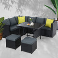 Gardeon Outdoor Dining Set Aluminium Table Chairs Wicker Black