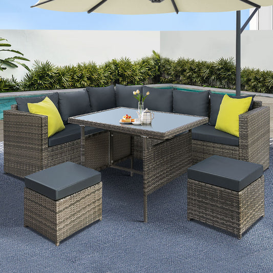 Gardeon Outdoor Dining Set Aluminum Table Chairs Wicker Grey