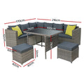 Gardeon Outdoor Dining Set Aluminum Table Chairs Wicker Grey