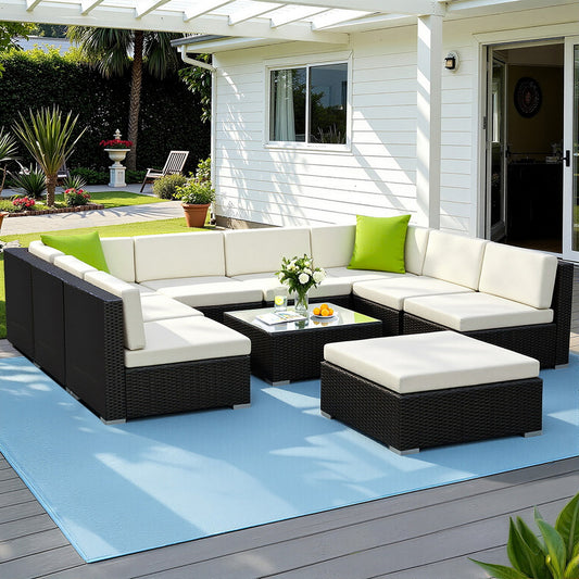 Gardeon 10pc Outdoor Wicker Sofa Set Lounge Couch with Cover