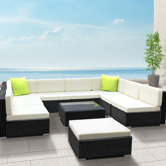 Gardeon 10pc Outdoor Wicker Sofa Set 9 Seater Lounge Couch