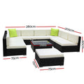Gardeon 10pc Outdoor Wicker Sofa Set 9 Seater Lounge Couch