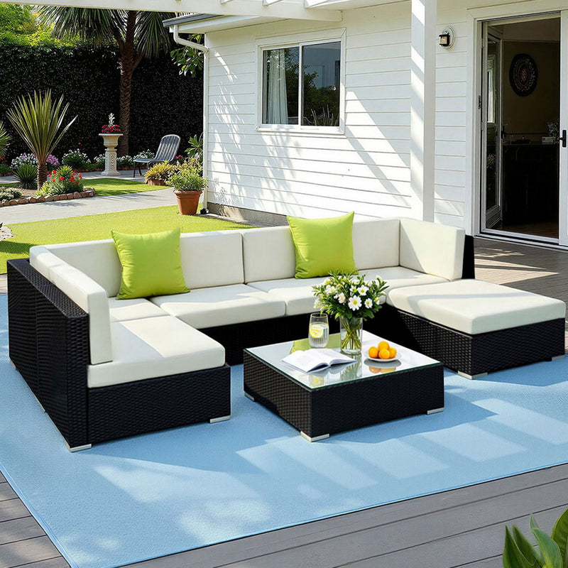 Gardeon 7pc Outdoor Wicker Lounge Setting Sofa Couch Cover