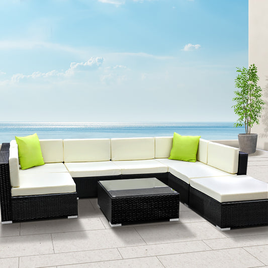 Gardeon Wicker Outdoor Sofa Set 7 Seater Lounge Couch Grey