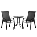 Gardeon 3PC Bistro Set Black Stackable Outdoor Patio Table Chairs