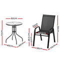 Gardeon 3PC Bistro Set Black Stackable Outdoor Patio Table Chairs