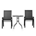Gardeon 3PC Bistro Set Black Stackable Outdoor Patio Table Chairs