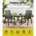 Gardeon 3PC Bistro Set Black Stackable Outdoor Patio Table Chairs