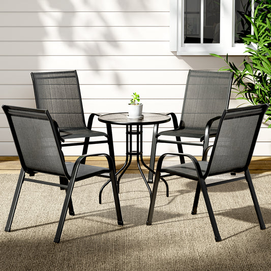 Gardeon 5PC Bistro Set Outdoor Table Chairs Stackable Black