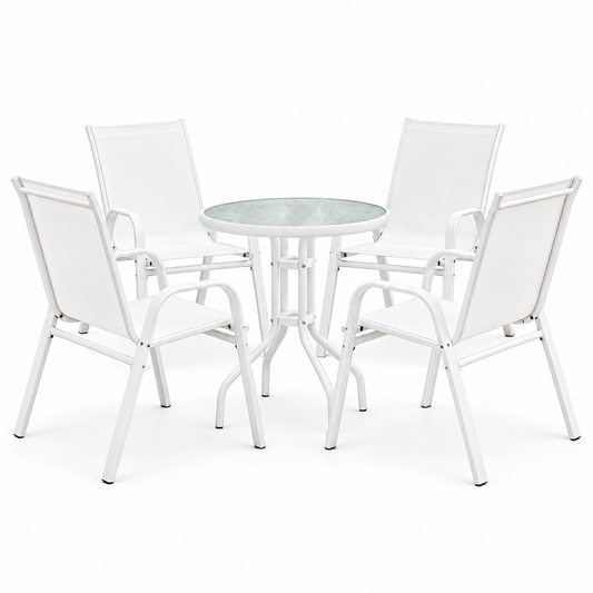 Gardeon 5PC Bistro Set Outdoor Table and Chairs Stackable Patio Furniture White
