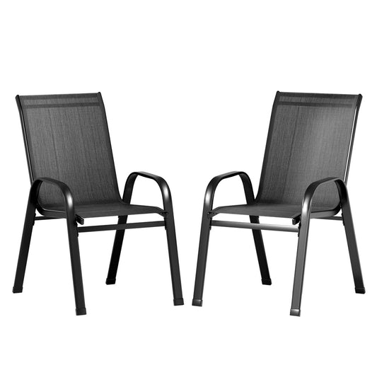 Gardeon 2PC Outdoor Dining Chairs Stackable Black Patio Lounge