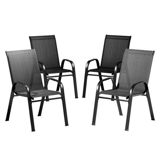 Gardeon 4pc Stackable Outdoor Dining Chairs Black Patio Furniture