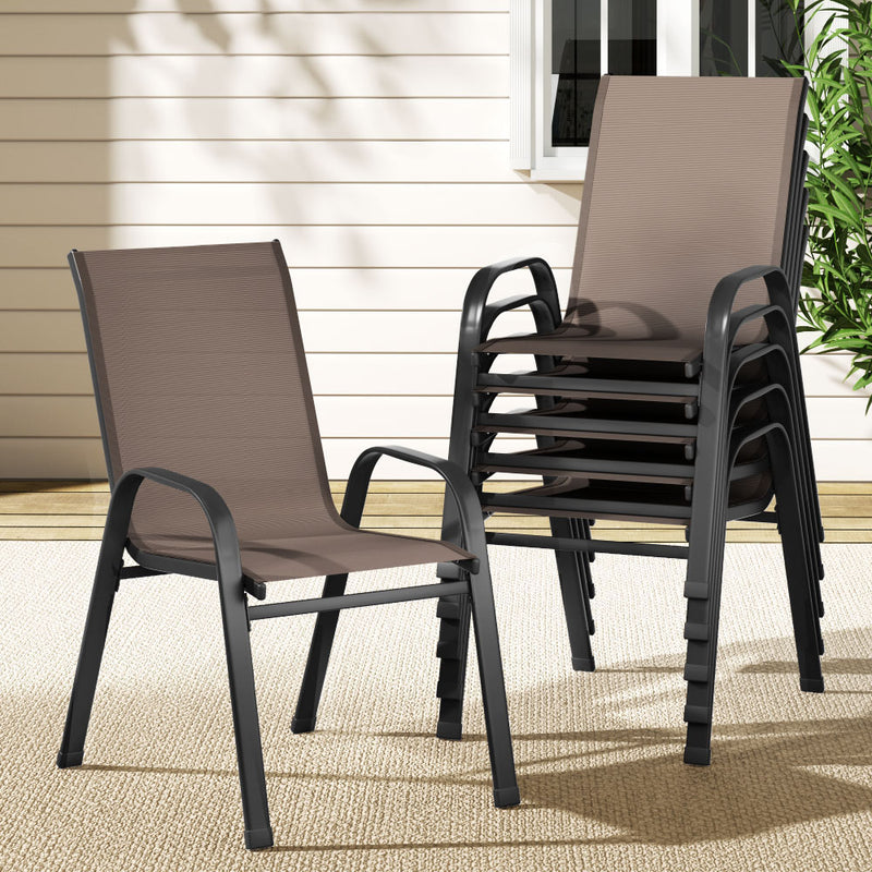 Gardeon 6PC Outdoor Dining Chairs Stackable Brown Patio Furniture