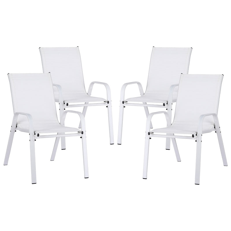 Gardeon 4pc Stackable Outdoor Dining Chairs White Patio Lounge
