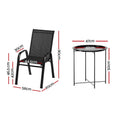 Gardeon 3PC Bistro Set Outdoor Patio Table Chairs Stackable Black
