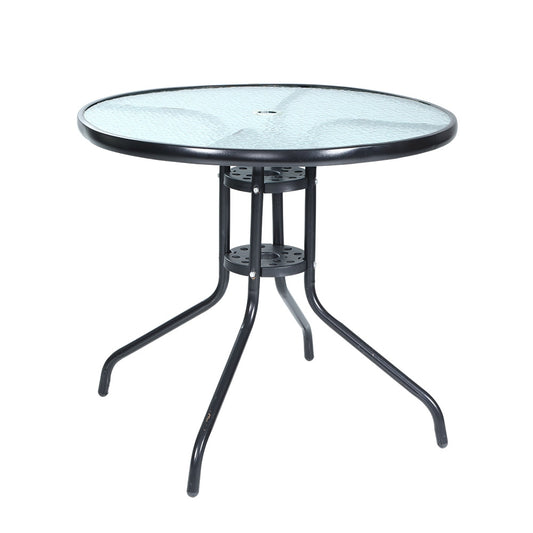 Gardeon Outdoor Bar Table Glass Top Steel Frame Parasol Hole