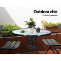 Gardeon Outdoor Bar Table Glass Top Steel Frame Parasol Hole