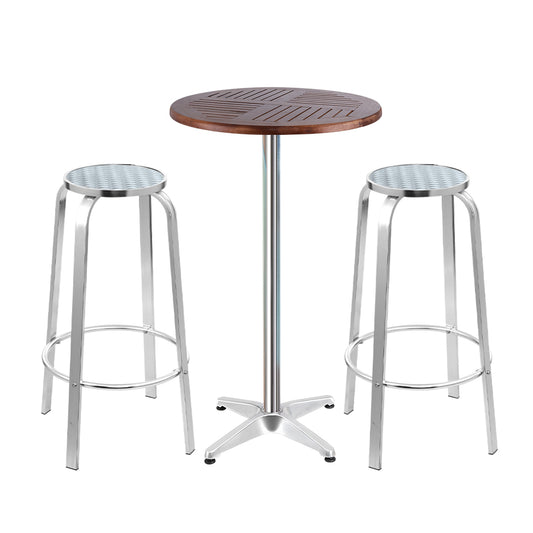 Gardeon Outdoor Bar Set 3pc Bistro Table Stools Wooden Cafe