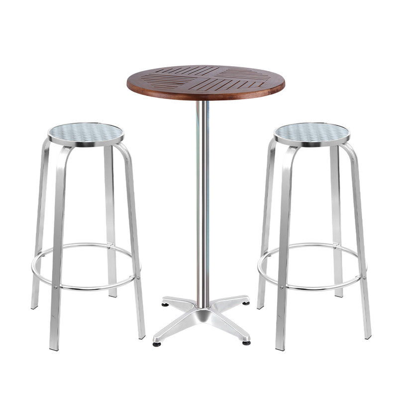 Gardeon Outdoor Bar Set 3pc Bistro Table Stools Wooden Cafe