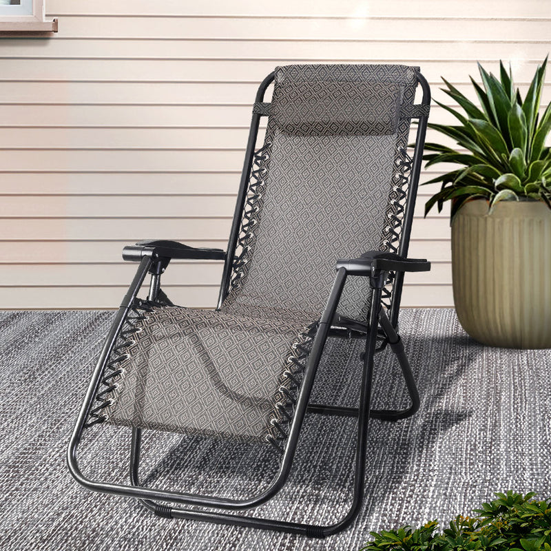 Gardeon Zero Gravity Chair Folding Recliner Beige Outdoor Sun Lounge