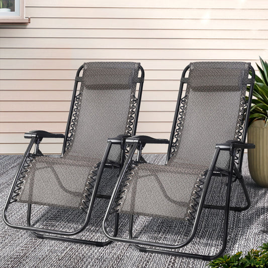 Gardeon Zero Gravity Chair 2PC Folding Recliner Outdoor Beige