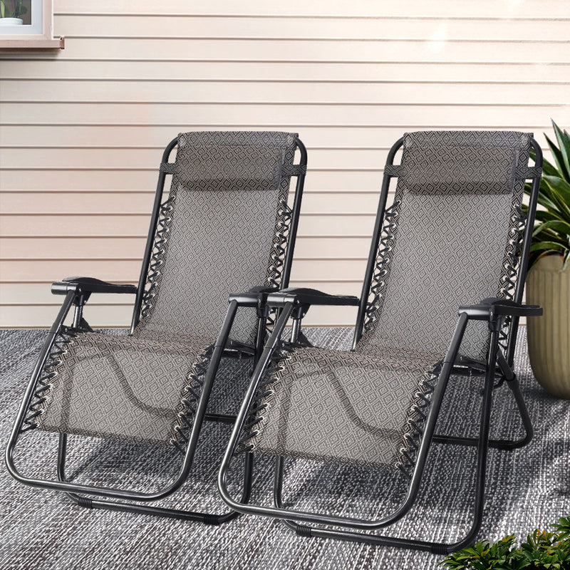 Gardeon Zero Gravity Chair 2PC Folding Recliner Outdoor Beige