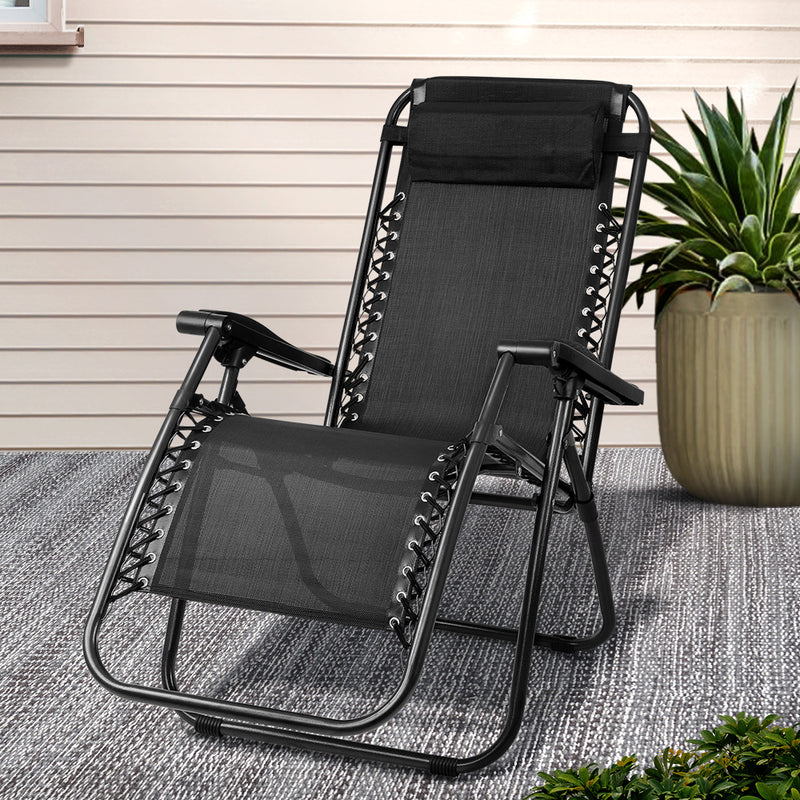 Gardeon Zero Gravity Chair Folding Recliner Black Outdoor Sun Lounge