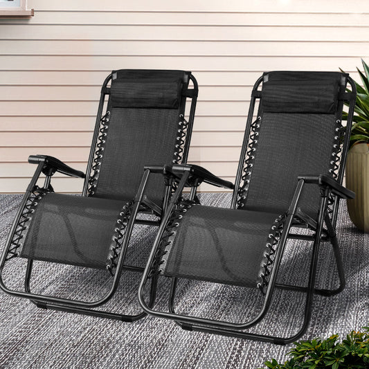 Gardeon 2PC Zero Gravity Chair Folding Recliner Adjustable Black