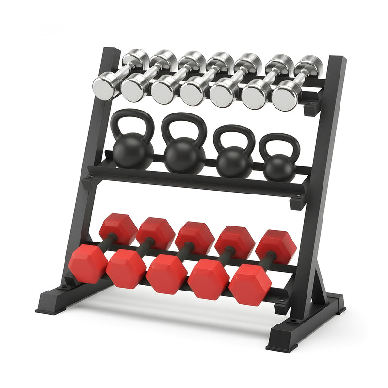 Everfit 3-Tier Dumbbell Rack 300kg Capacity Heavy Duty Black