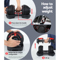 Everfit 24kg Adjustable Dumbbells Weight Plates Home Gym Equipment
