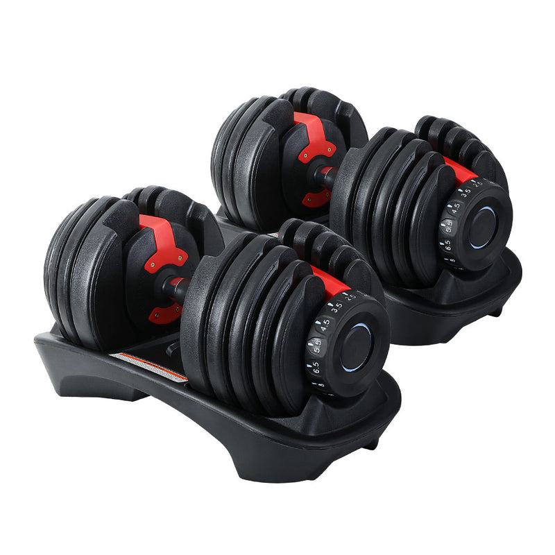 Everfit 24kg Adjustable Dumbbells Set 2pcs Home Gym Weight Plates