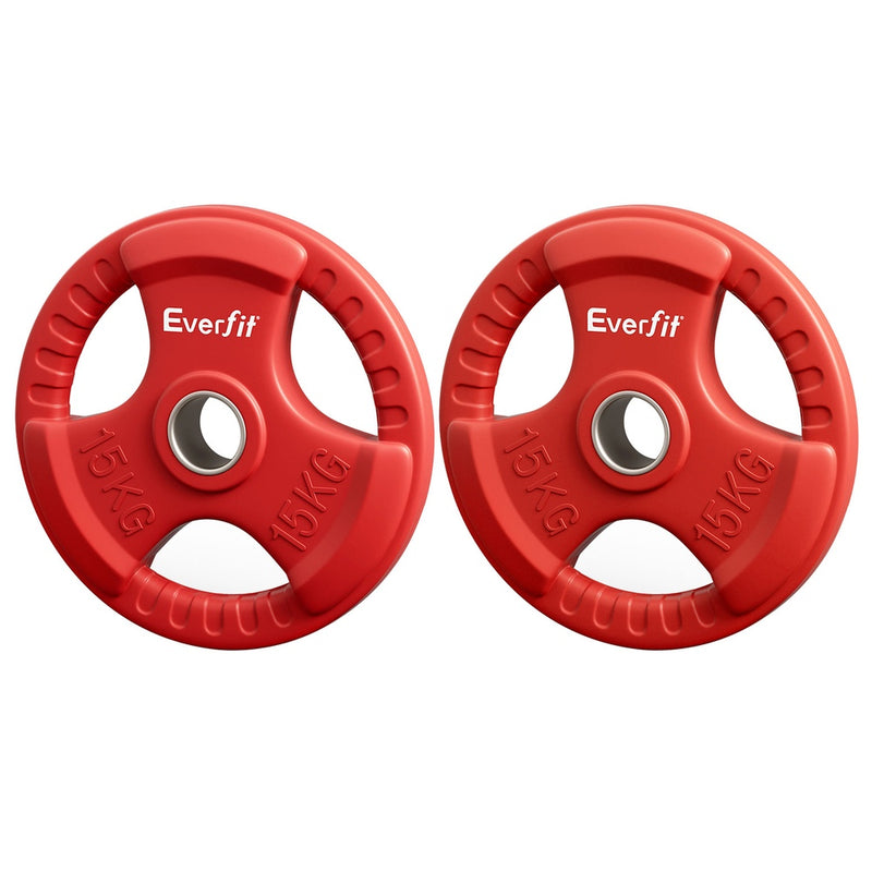 Everfit Olympic Weight Plates 15kg x2 Red Dumbbell Barbell