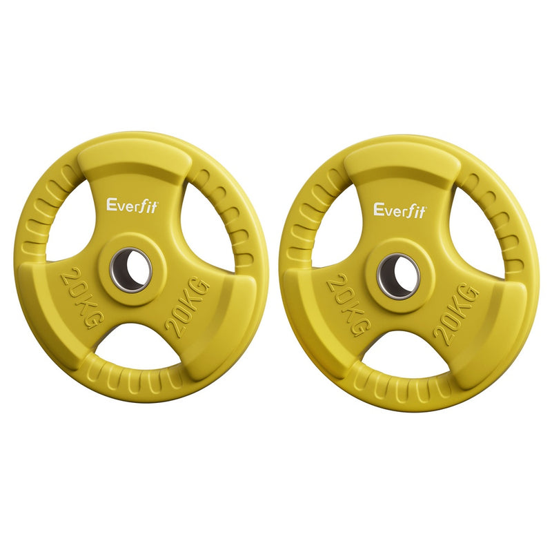 Everfit Olympic Weight Plates 20kg x2 Dumbbell Barbell Yellow