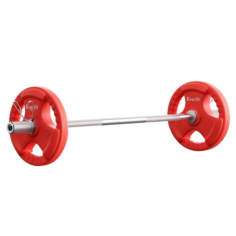 Everfit 36kg Barbell Set 120cm Dumbbell Weight Lifting Home Gym Red