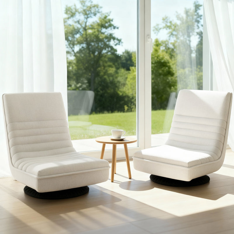 Artiss Floor Chair Lounge Swivel Foldable Linen White 2X