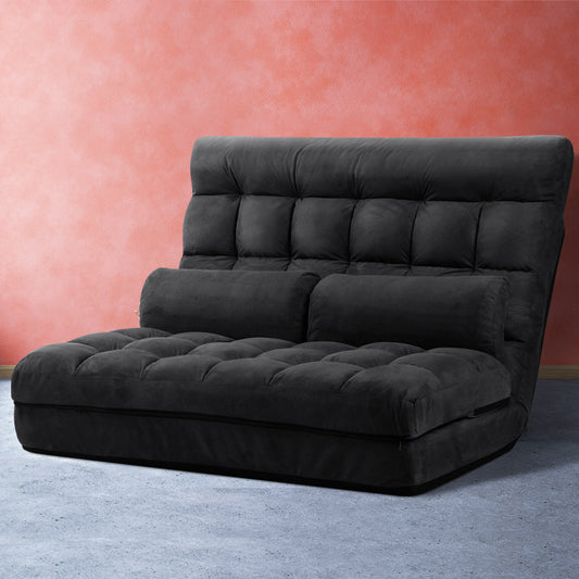 Artiss 2 Seater Floor Lounge Sofa Bed Charcoal Suede