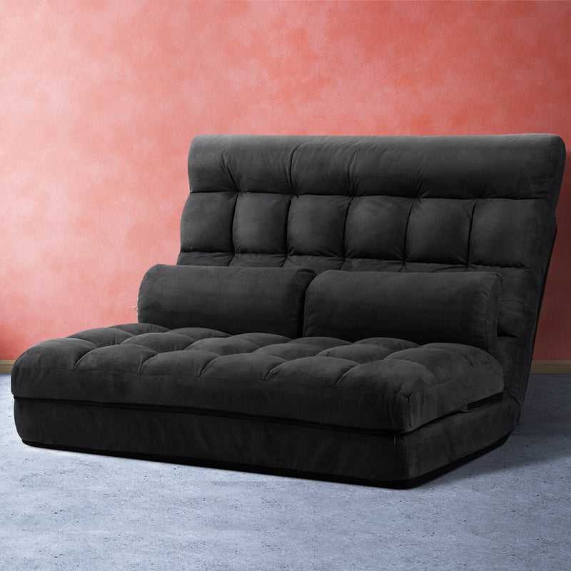 Artiss 2 Seater Floor Lounge Sofa Bed Charcoal Suede
