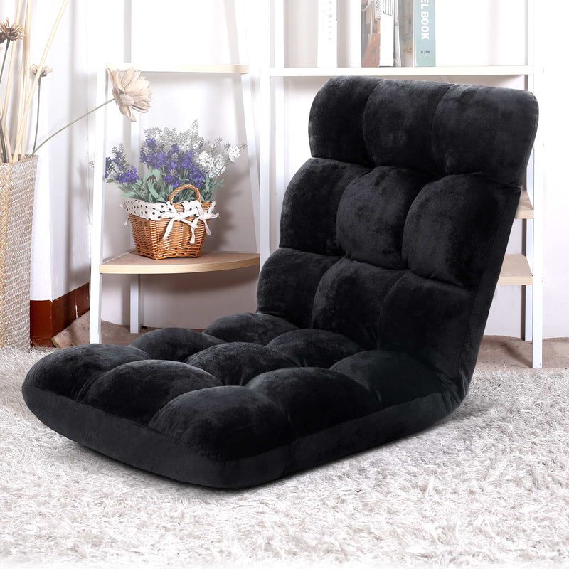 Artiss Floor Lounge Sofa Bed Flannel Black