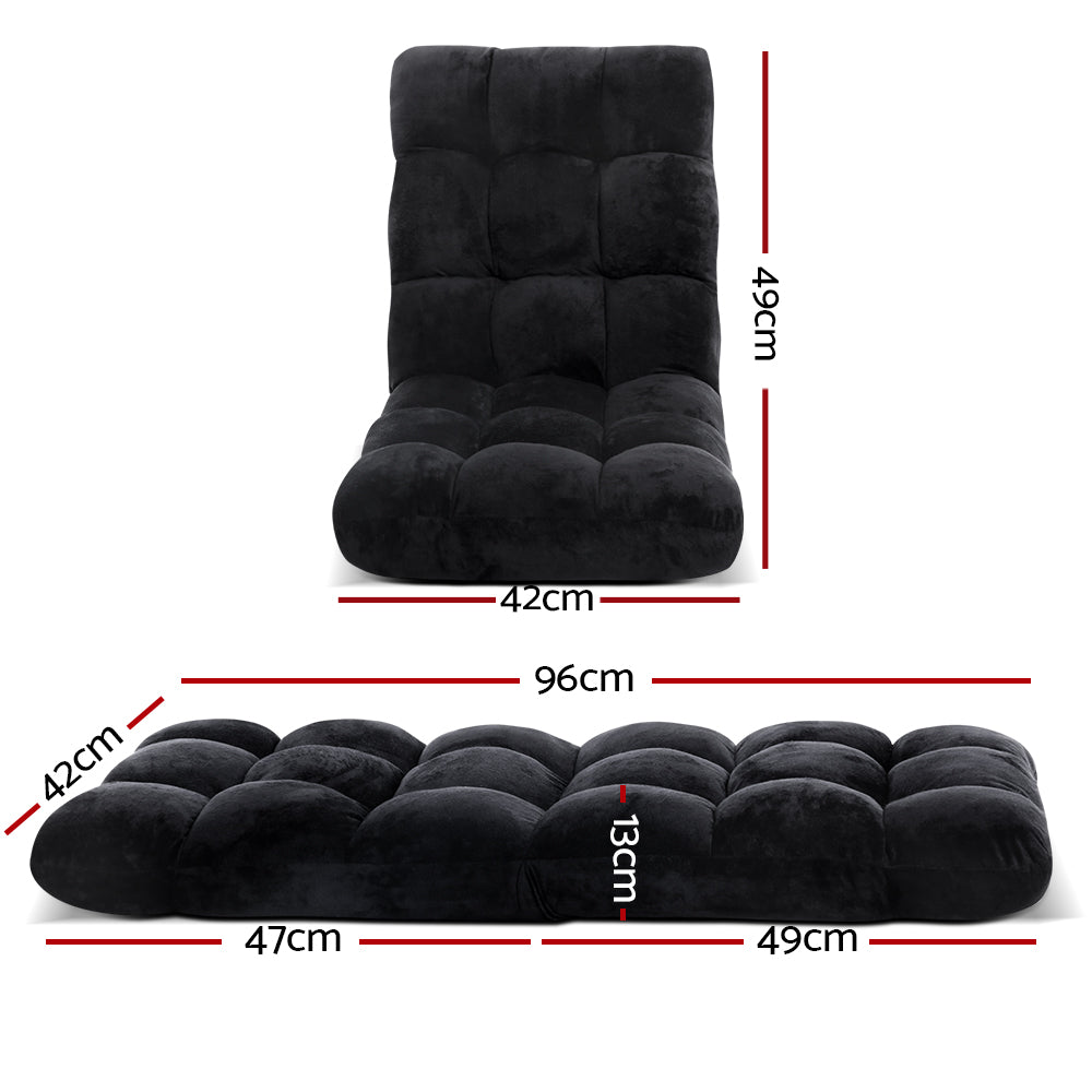 Artiss Floor Lounge Sofa Bed Flannel Fabric Black
