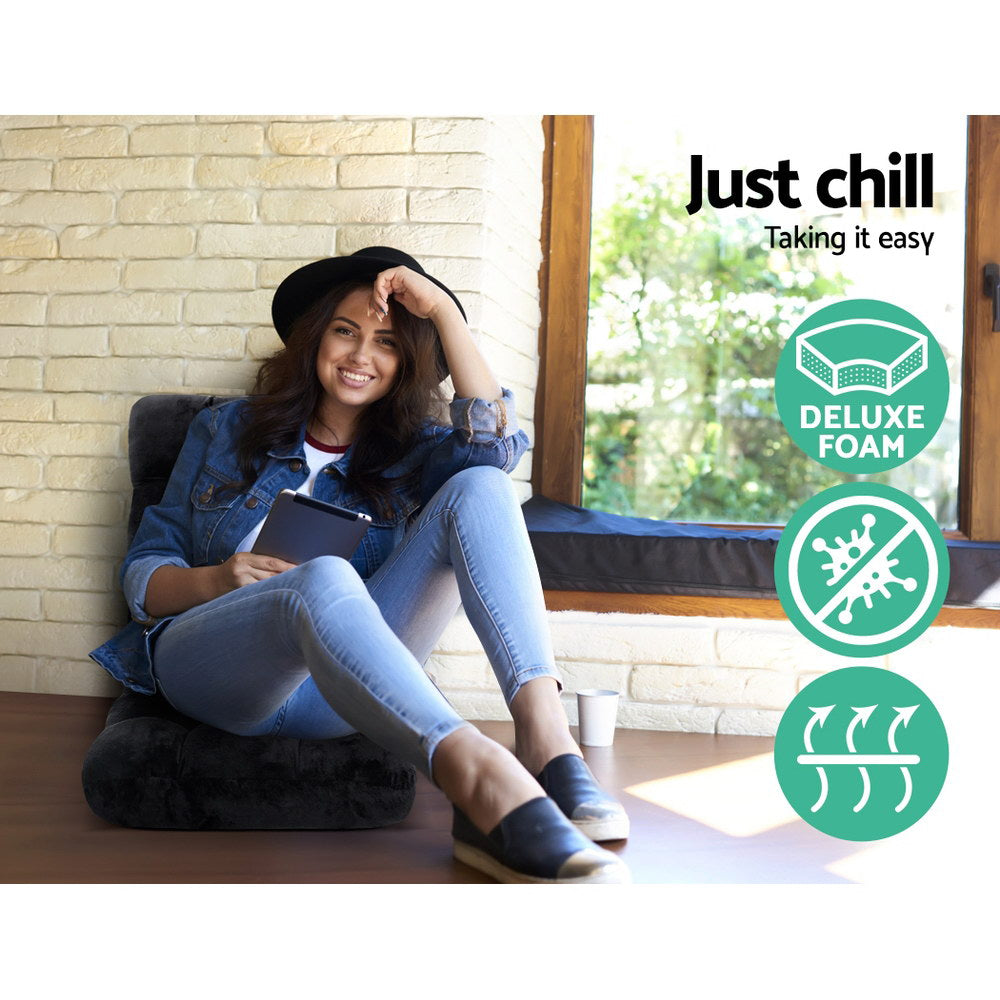 Artiss Floor Lounge Sofa Bed Flannel Fabric Black