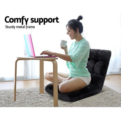 Artiss Floor Lounge Sofa Bed Flannel Fabric Black