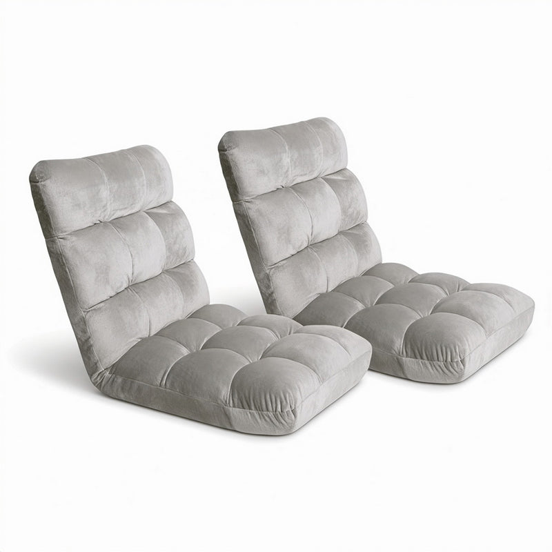 Artiss 2X Lounge Sofa Bed Flannel Grey 80cm