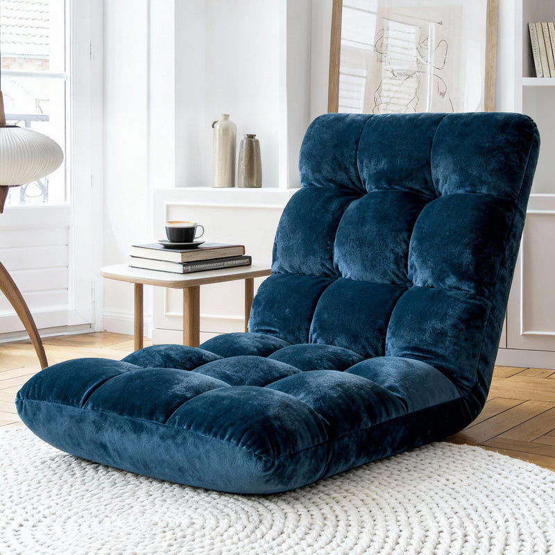 Artiss Floor Lounge Sofa Bed Flannel Navy