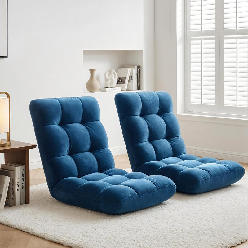 Artiss 2x Floor Lounge Sofa Bed Flannel Navy