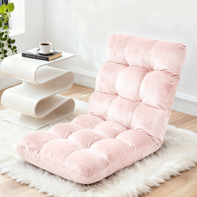 Artiss Floor Lounge Sofa Bed Flannel Pink