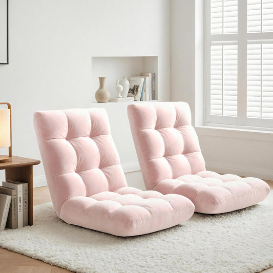 Artiss 2PC Floor Lounge Sofa Bed Flannel Pink